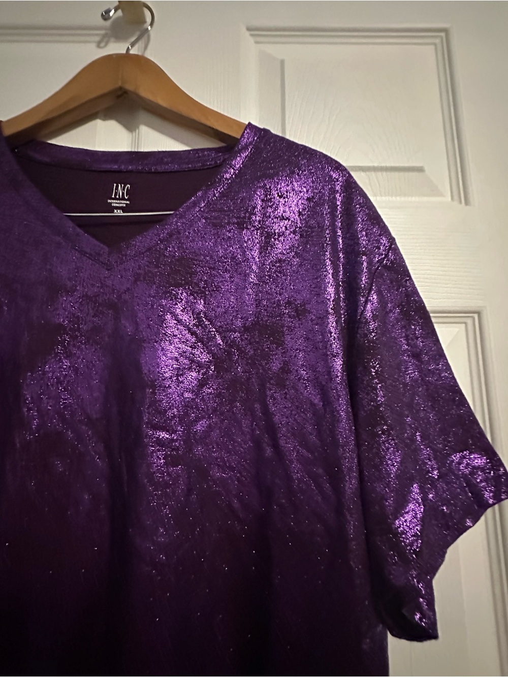 INC International Concepts Shimmery Violet V-Neck Top - Picture 2 of 7